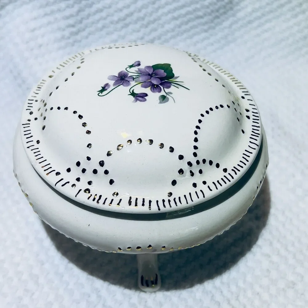 VTG Signed CRSP 1975 Trinket 3 leg Dish Box 4.5x4.5x3‎ in Floral designed
